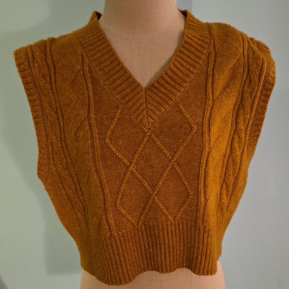 Sincerely Jules Mustard Cable Knit V-Neck Sweater Vest